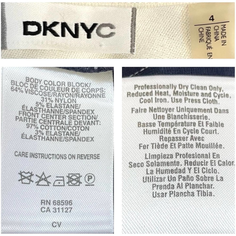 DKNYC Blue White Geometric Colorblock Sheath Dress 4 Work Cocktail - Picture 4 of 5